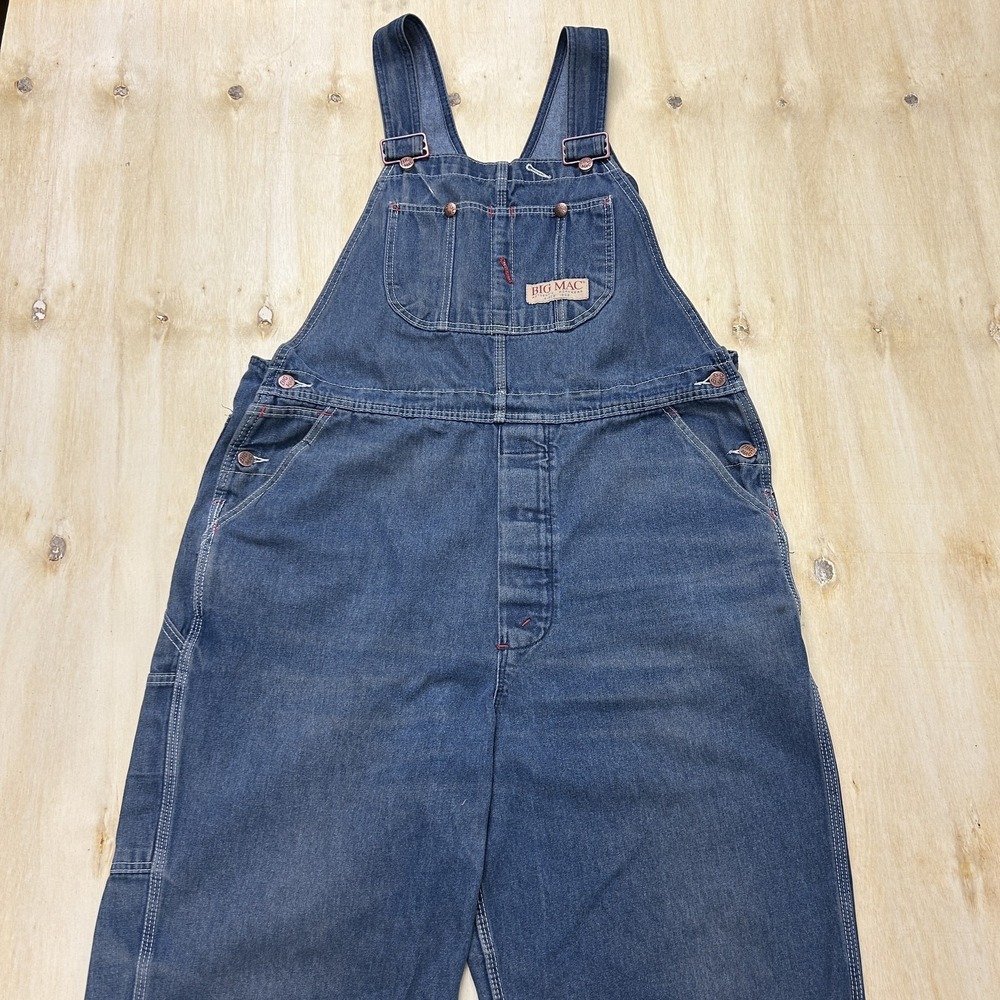 Big Mac Overalls Mens 44x28 Blue Denim Workwear Carpenter‎ Bib Utility Pockets